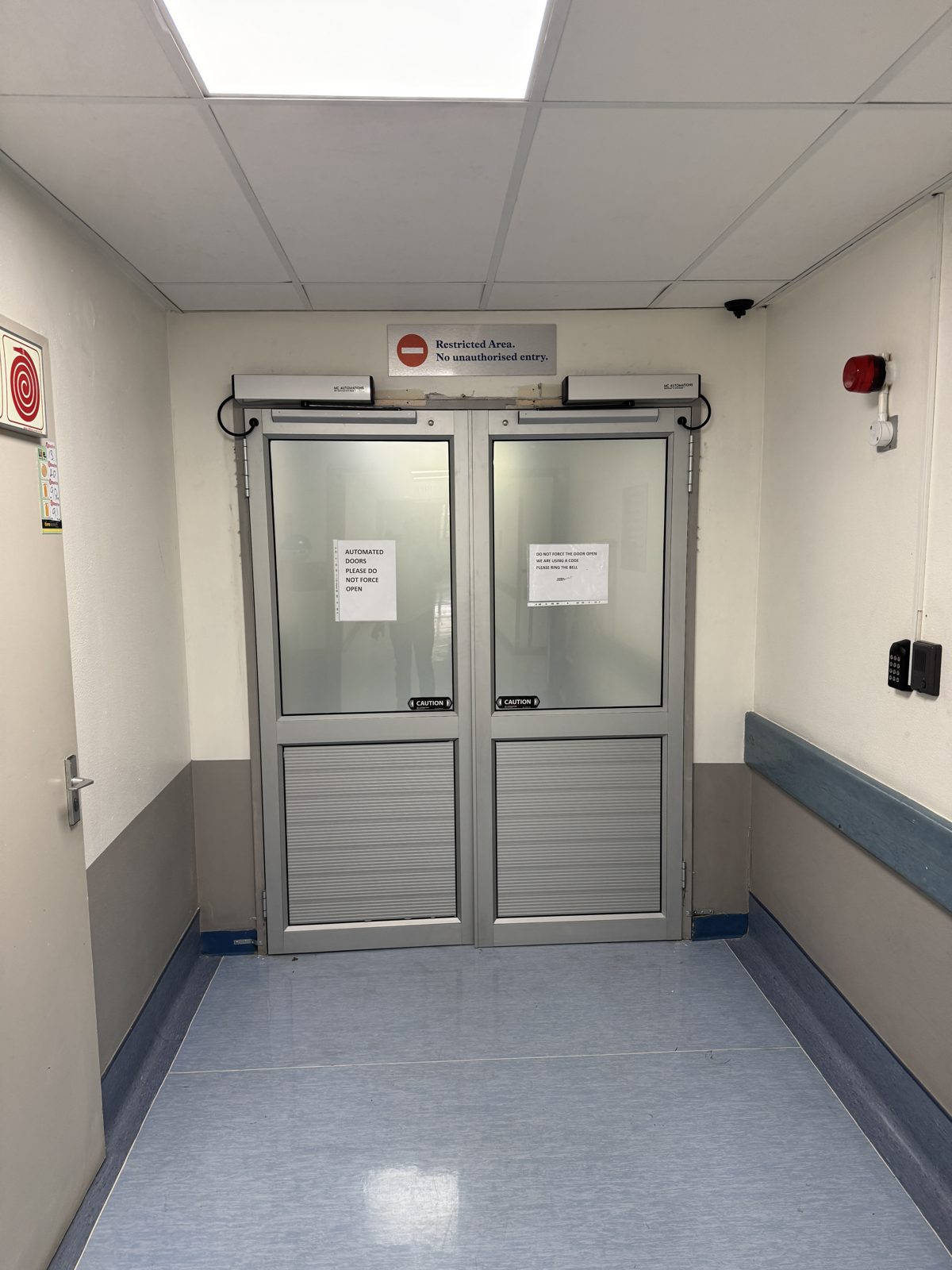 MC Automations automatic swing doors installed at a hospital ward